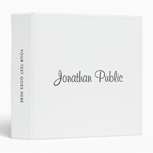 Custom Add Name Text White Typography Template 3 Ring Binder