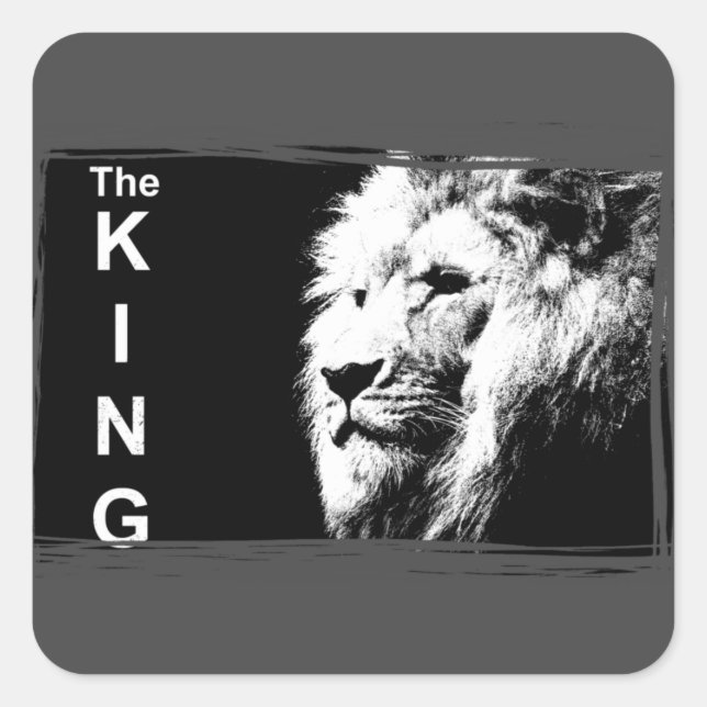 Custom Add Text Modern Black & White Pop Art Lion Square Sticker (Front)