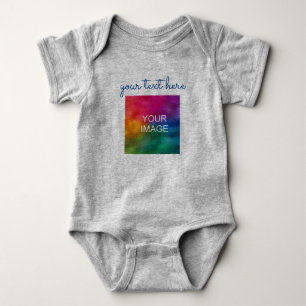 Custom Add Text Upload Photo Baby Grey Typography Bodysuit