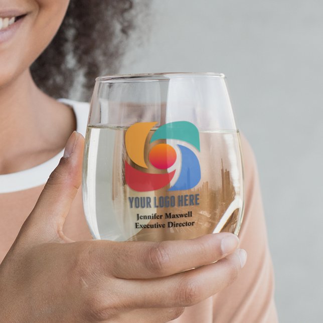 Custom Add Your Business Logo Company Marketing Stemless Wine Glass (Creator Uploaded)
