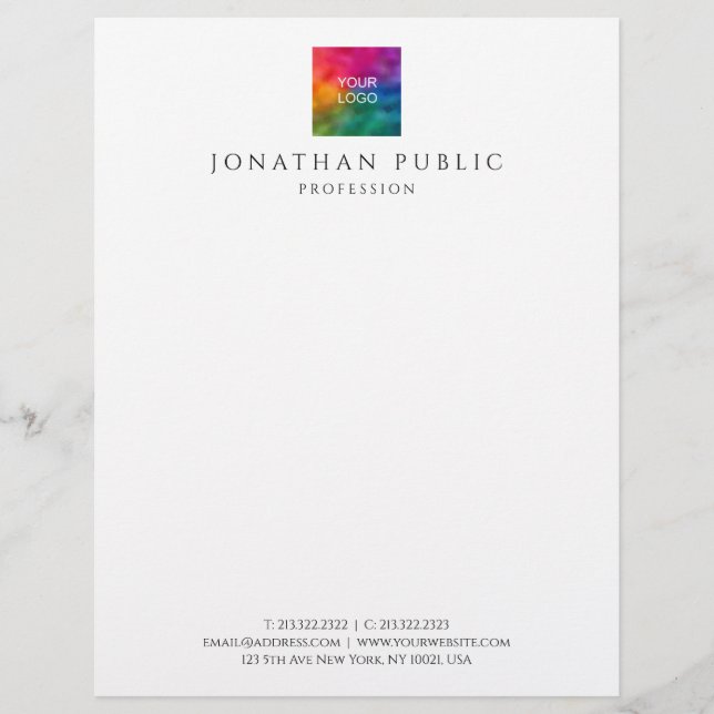 Custom Add Your Company Logo Modern Template Letterhead (Front)