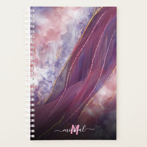 Custom Add your name and letter pink Purple Marble Planner