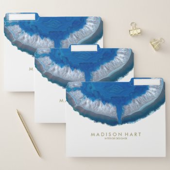 Custom Add Your Name Blue Agate Geode Marble File Folder by iGizmo at Zazzle