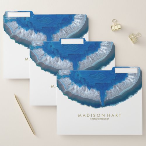 Custom add your name blue agate geode marble file folder