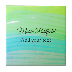 custom add your name text watercolor blue green ceramic tile
