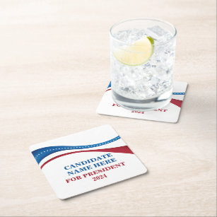 Custom Add Your Own Candidate for President 2024 Square Paper Coaster