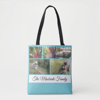 Custom Add Your Own Photo Collage and Family Name Tote Bag