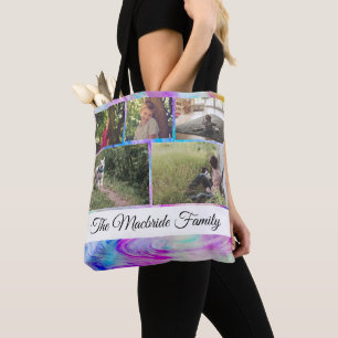Custom Add Your Own Photo Collage and Family Name Tote Bag