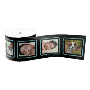 Custom Add Your Own Photos Blue Polka Dots Ribbon