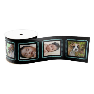 Custom Add Your Own Photos Blue Polka Dots Ribbon