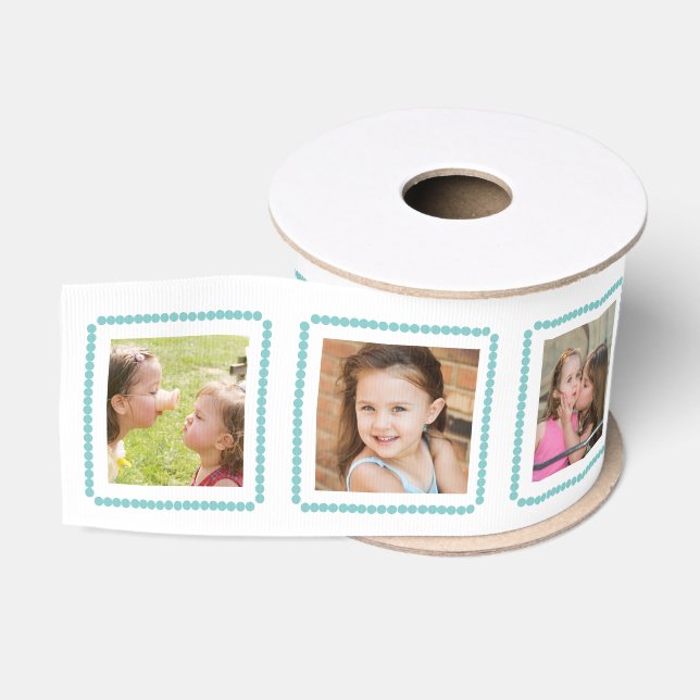 Custom Add Your Own Photos Blue Polka Dots Ribbon (Spool)