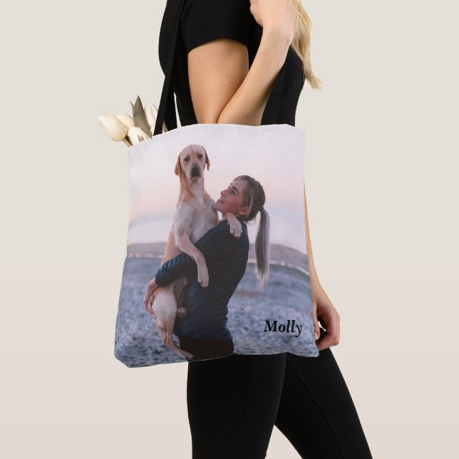 Custom add your pet name and photograph, tote bag (Close Up)