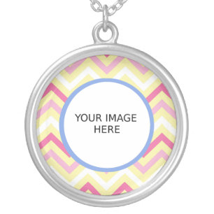 Custom add your photo Chevron Print Pattern Silver Plated Necklace