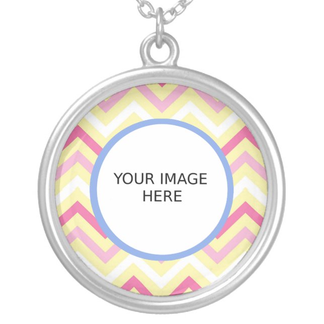 Custom add your photo Chevron Print Pattern Silver Plated Necklace (Front)
