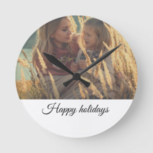 custom add your photo christmas personalized   lar round clock