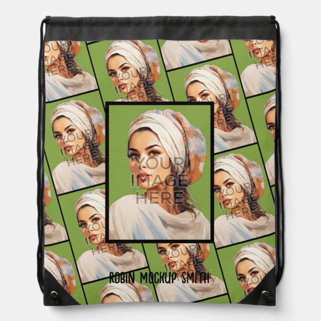 Custom Add Your Photo Drawstring Bag Backpack (Front)