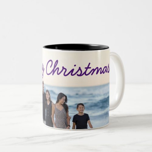 custom add your photo text merry christmas holiday Two_Tone coffee mug