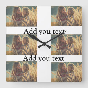 custom add your photo text photo collage square wall clock