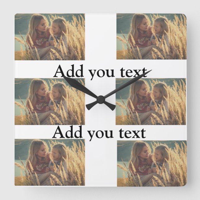custom add your photo text photo collage square wall clock (Front)