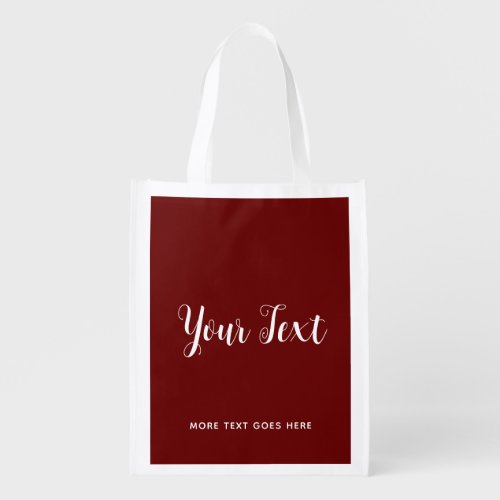 Custom Add Your Text Here Elegant Dark Red Grocery Bag