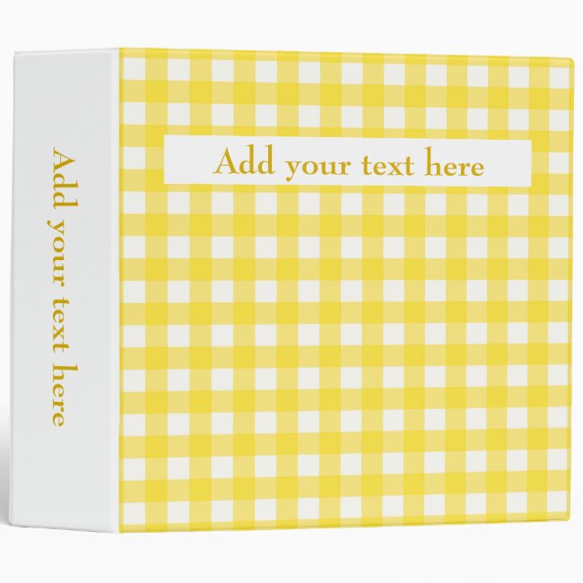 Custom Add Your Text Sunny Yellow Gingham Pattern 3 Ring Binder
