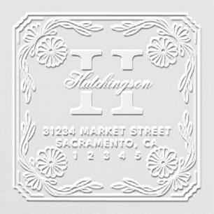 Custom Address Embosser - Floral Frame