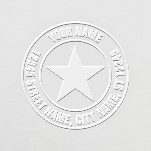 Custom address embosser with round star logo