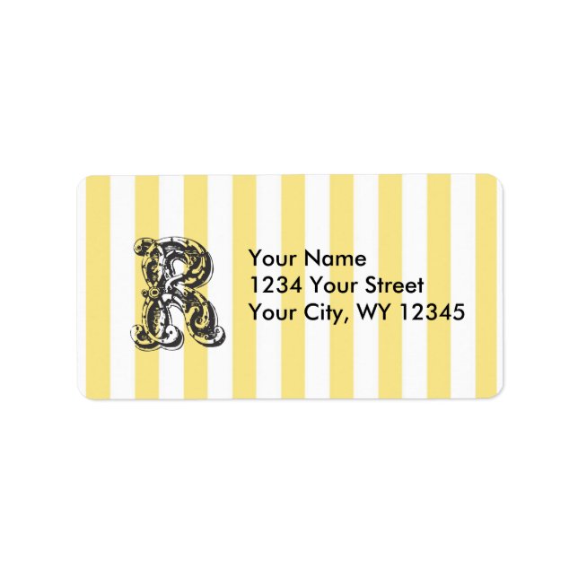 Custom Address Label Monogram Letter R With Yellow (Front)