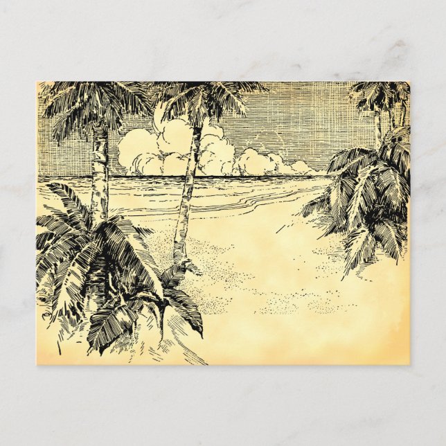 Custom Address Tropical Beach Vintage Art Postcard (Front)