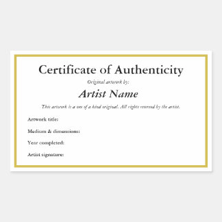 Custom Adhesive Certificate of Authenticity  Rectangular Sticker