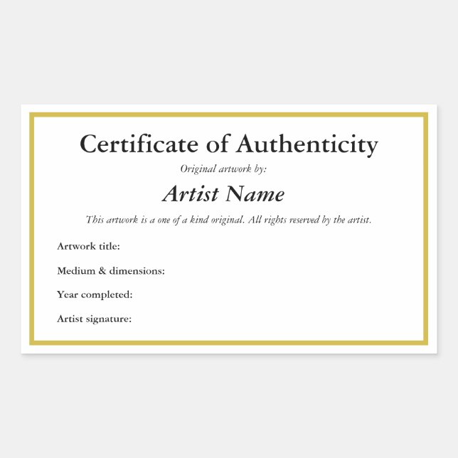 Custom Adhesive Certificate of Authenticity  Rectangular Sticker (Front)
