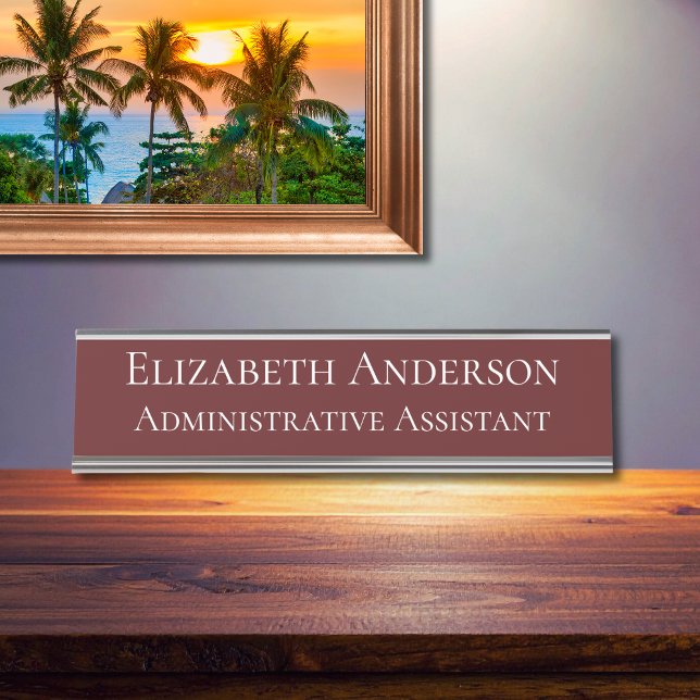 Custom Administrative Assistant Maroon Desk Name Plate (Creator Uploaded)