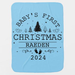 Custom Adorable Baby Boy's Blue First Christmas Blanket