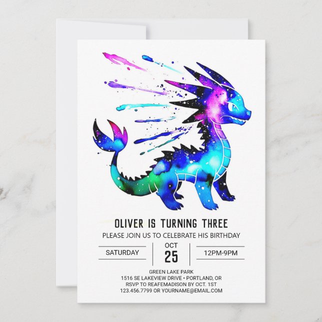Custom Adorable Dragon Digital Boy Birthday Invitation (Front)