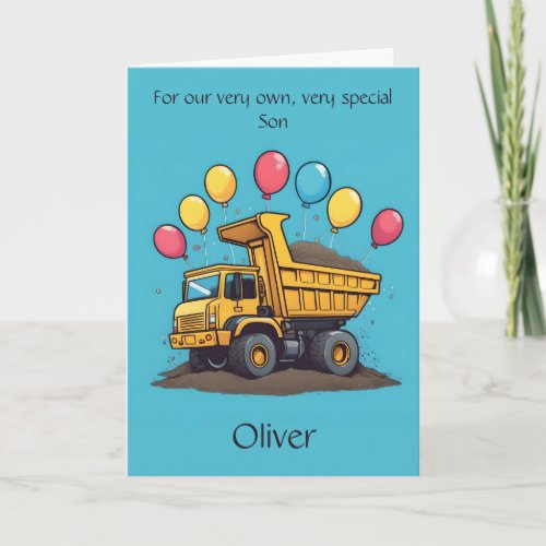 Custom Adorable Dump Truck Son Birthday Poem Card