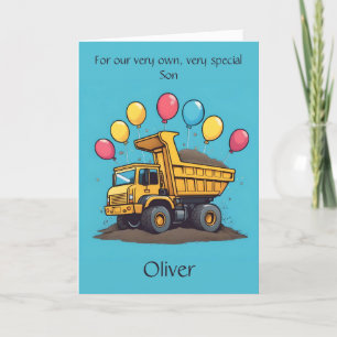 Custom Adorable Dump Truck Son Birthday Poem Card