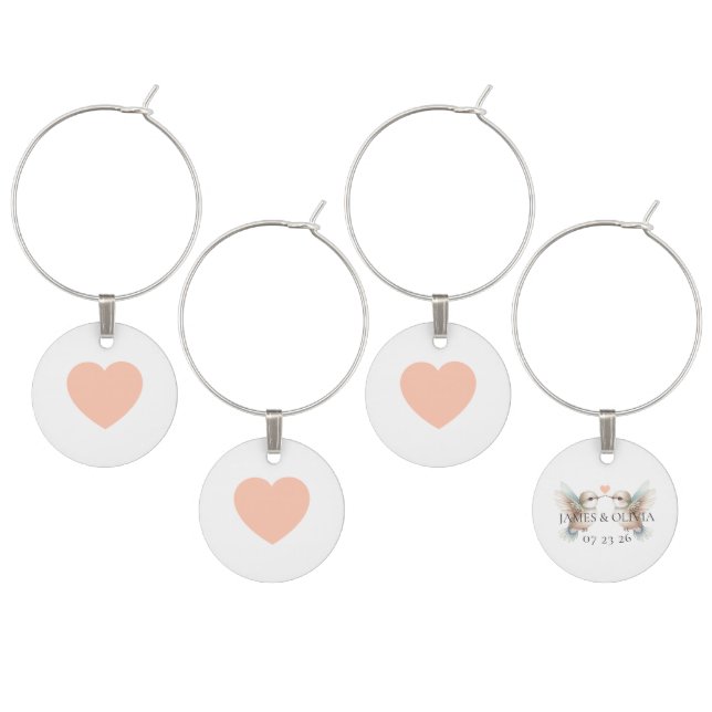 Custom Adorable Hearts Hummingbird Wedding Wine Charm (Staggered)