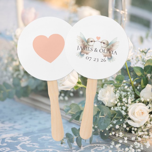 Custom Adorable Hummingbird Heart Wedding Hand Fan (Custom Adorable Hummingbird Heart Wedding Hand Fans)