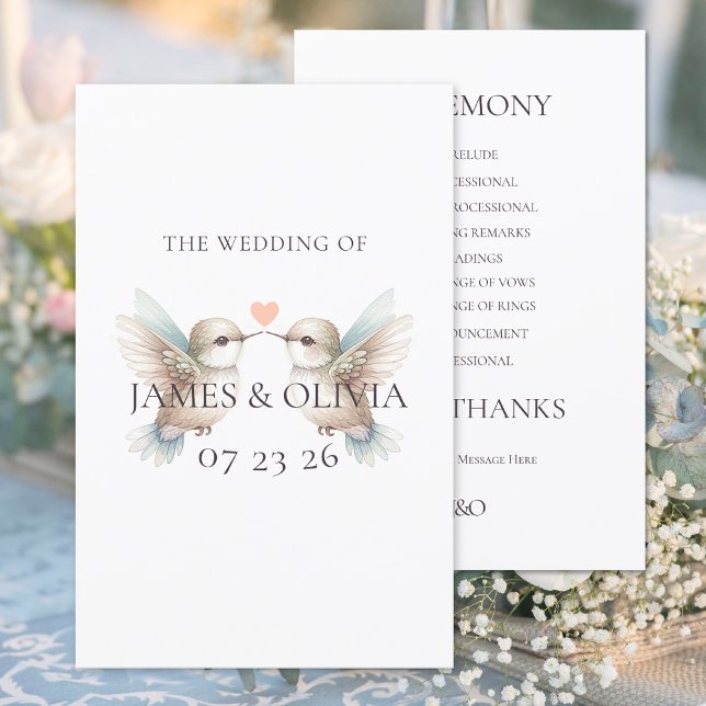 Custom Adorable Hummingbird Wedding Program (Creator Uploaded)