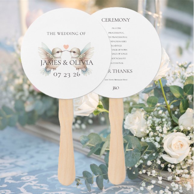 Custom Adorable Hummingbird Wedding Program Hand Fan (Custom Adorable Hummingbird Wedding Program Hand Fans)