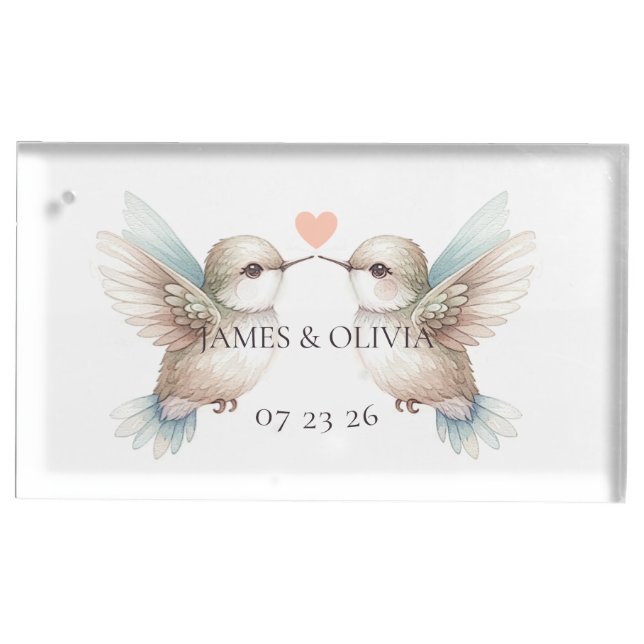 Custom Adorable Hummingbird Wedding table Place Card Holder (Front)