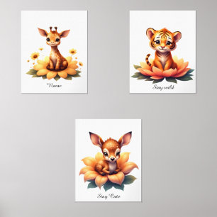 Custom Adorable Safari Friends Nursery Room Decor Wall Art Sets