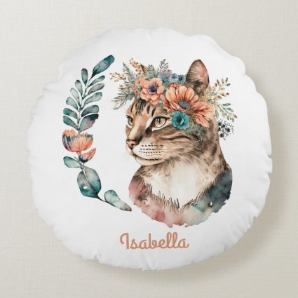 Custom Adorable Watercolor Floral Boho Cat