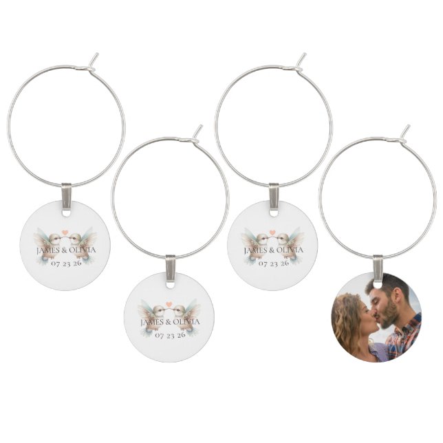 Custom Adorable Wedding Add Photo Wine Charm (Staggered)