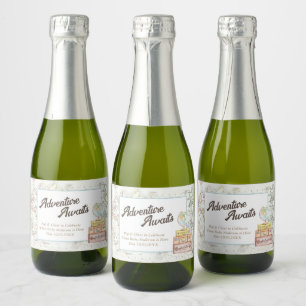 Custom Adventure Awaits Travel Baby Shower Favor Sparkling Wine Label