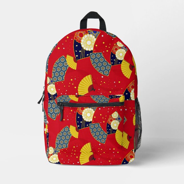 Custom Aesthetic Japanese Vintage Pattern Red Printed Backpack (Front)