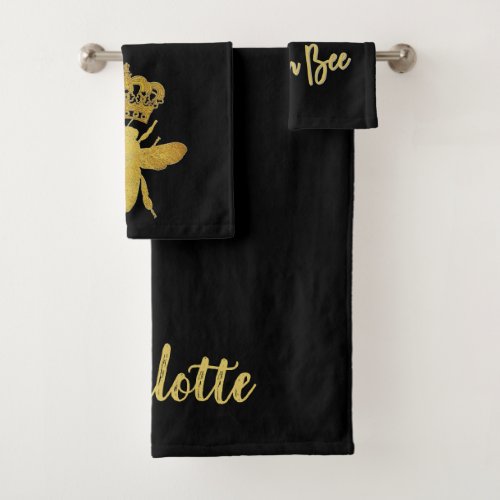 Custom Aesthetic QUEEN BEE Gold  Black Towel Set