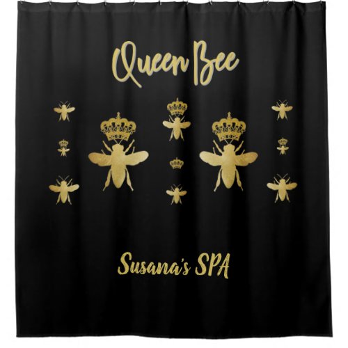 Custom Aesthetic QUEEN BEE SPA Gold  Black Modern Shower Curtain