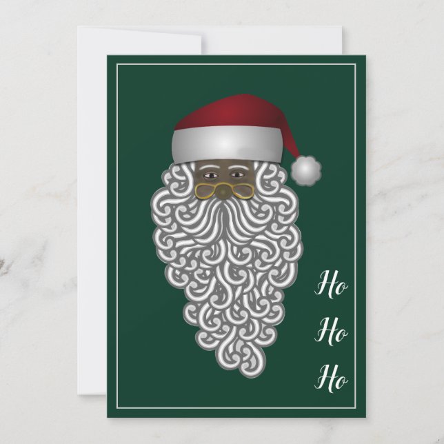 Custom African American Santa Green Christmas Holiday Card (Front)