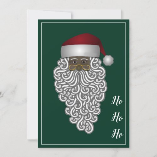 Custom African American Santa Green Christmas Holiday Card